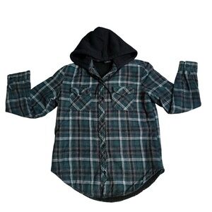 Empyre forest green black white button up long sleeved fleece lined hoodie, S.